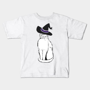 White Cat with Witch Hat Kids T-Shirt